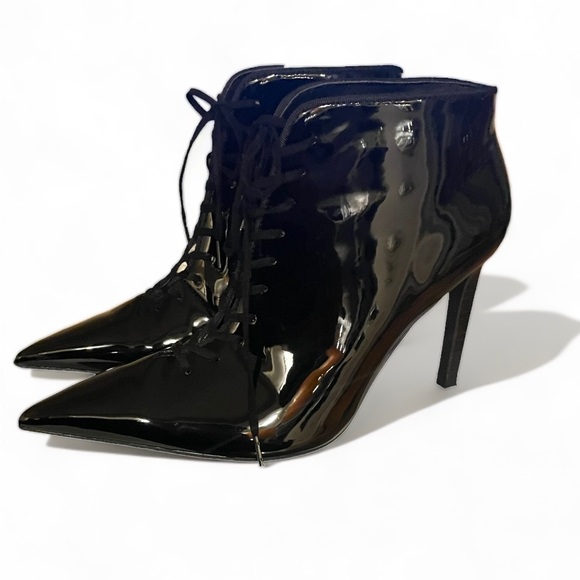 Zara Black Patent Pointed Lace-Up Heel Booties (Size 7) - Picture 2 of 5